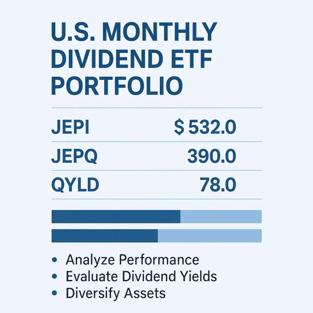 JEPI, JEPQ, QYLD로 구성된 월배당 ETF 자산 분배 그래프 인포그래픽
