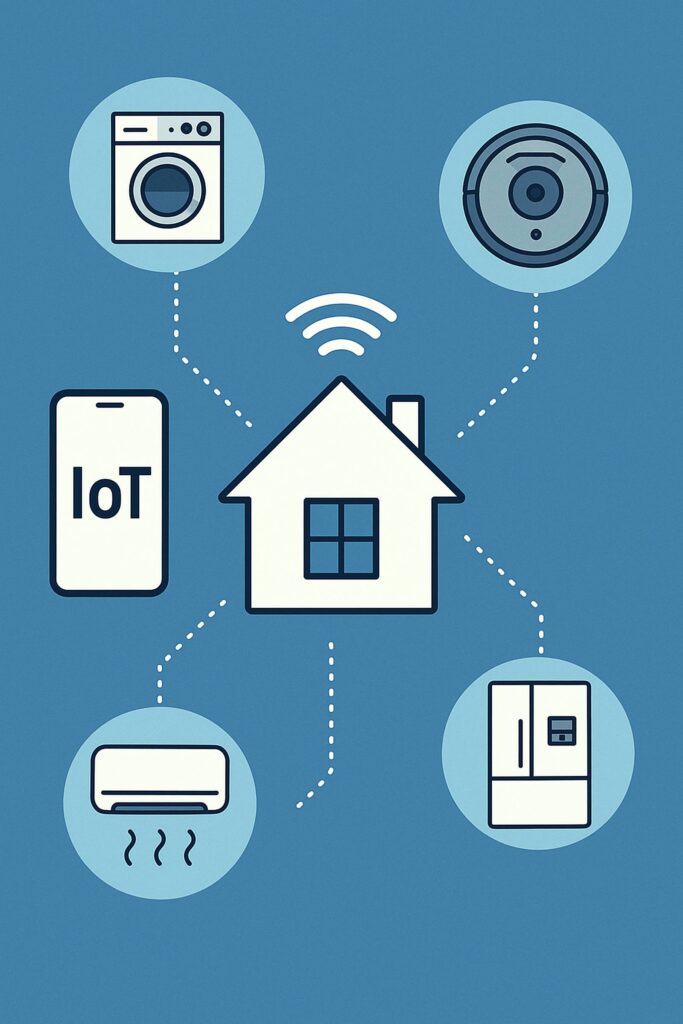 자동화된 가전제품 스마트홈 기기들이 서로 연동된 장면