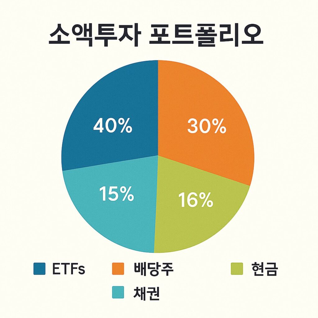 ETF와 배당주를 포함한 소액투자 자산 배분 그래프 일러스트