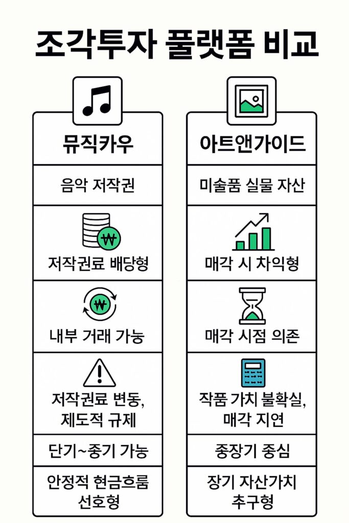 조각투자 플랫폼 비교 인포그래픽