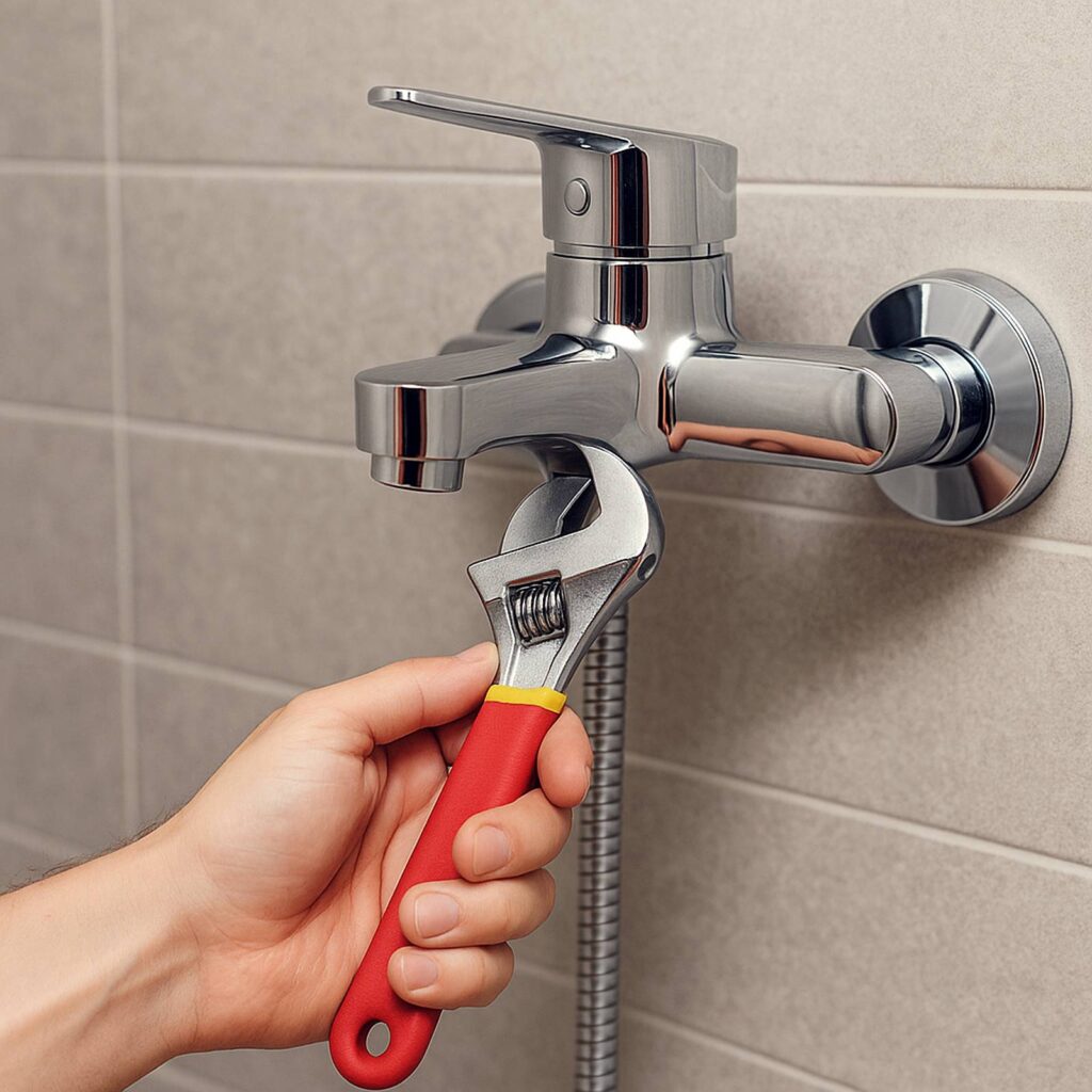 샤워기 필터를 교체하는 손의 모습